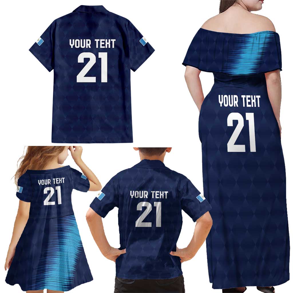 Guatemala Football Custom Family Matching Off Shoulder Maxi Dress and Hawaiian Shirt Go Los Chapines Blue Pattern