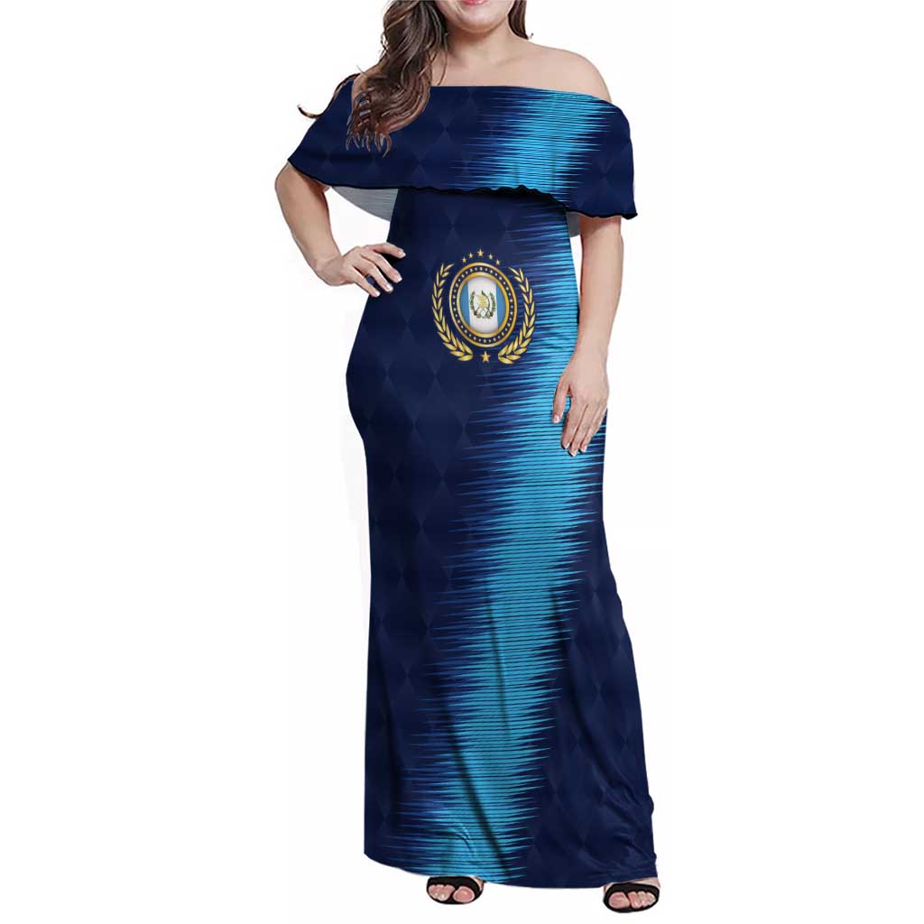 Guatemala Football Custom Family Matching Off Shoulder Maxi Dress and Hawaiian Shirt Go Los Chapines Blue Pattern