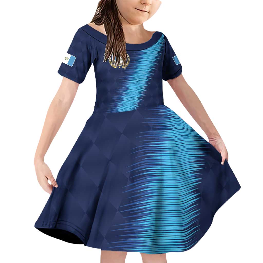 Guatemala Football Custom Family Matching Off Shoulder Short Dress and Hawaiian Shirt Go Los Chapines Blue Pattern