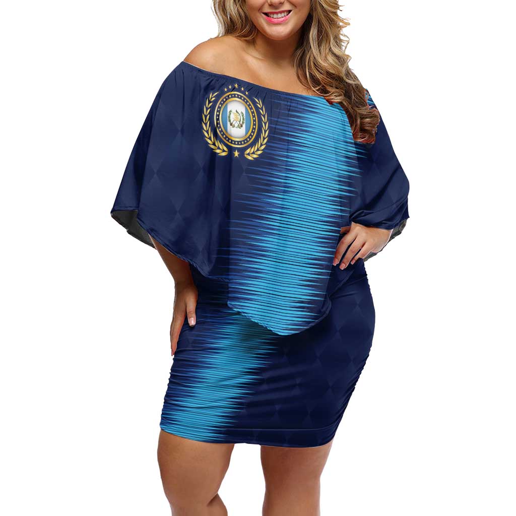 Guatemala Football Custom Family Matching Off Shoulder Short Dress and Hawaiian Shirt Go Los Chapines Blue Pattern