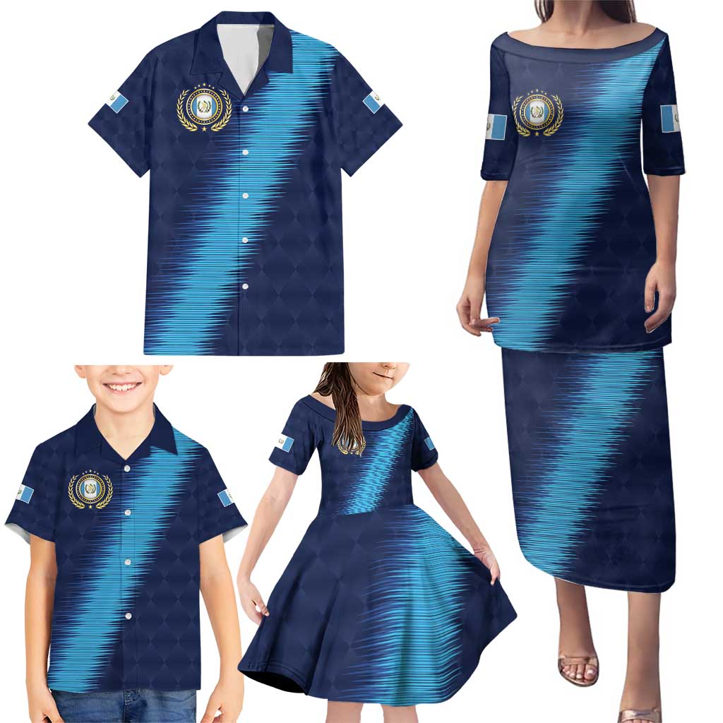 Guatemala Football Custom Family Matching Puletasi and Hawaiian Shirt Go Los Chapines Blue Pattern