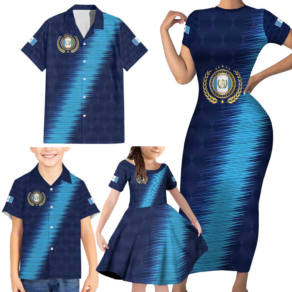 Guatemala Football Custom Family Matching Short Sleeve Bodycon Dress and Hawaiian Shirt Go Los Chapines Blue Pattern