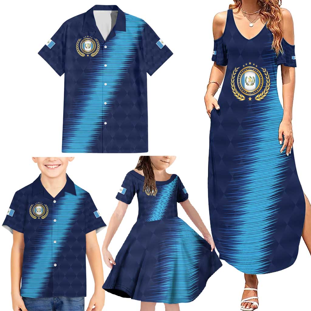 Guatemala Football Custom Family Matching Summer Maxi Dress and Hawaiian Shirt Go Los Chapines Blue Pattern