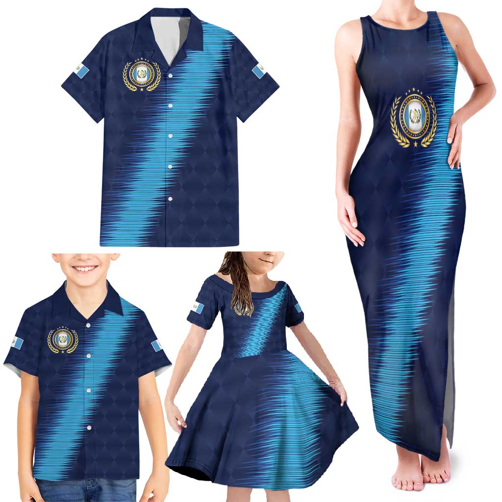 Guatemala Football Custom Family Matching Tank Maxi Dress and Hawaiian Shirt Go Los Chapines Blue Pattern
