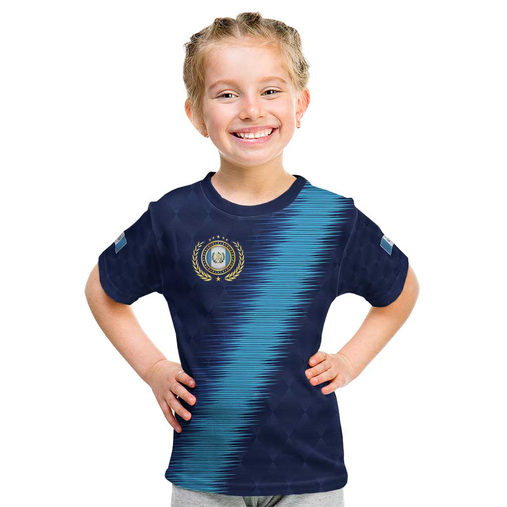 Guatemala Football Custom Kid T Shirt Go Los Chapines Blue Pattern
