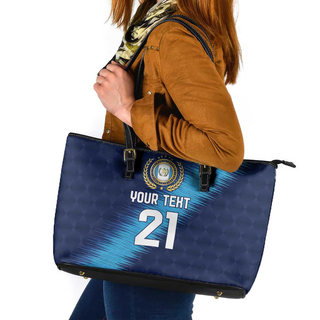 Guatemala Football Custom Leather Tote Bag Go Los Chapines Blue Pattern