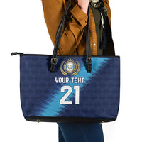 Guatemala Football Custom Leather Tote Bag Go Los Chapines Blue Pattern