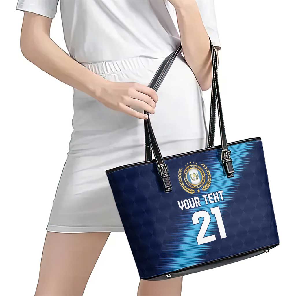 Guatemala Football Custom Leather Tote Bag Go Los Chapines Blue Pattern