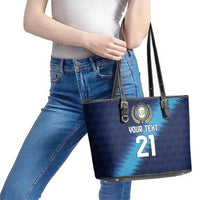 Guatemala Football Custom Leather Tote Bag Go Los Chapines Blue Pattern