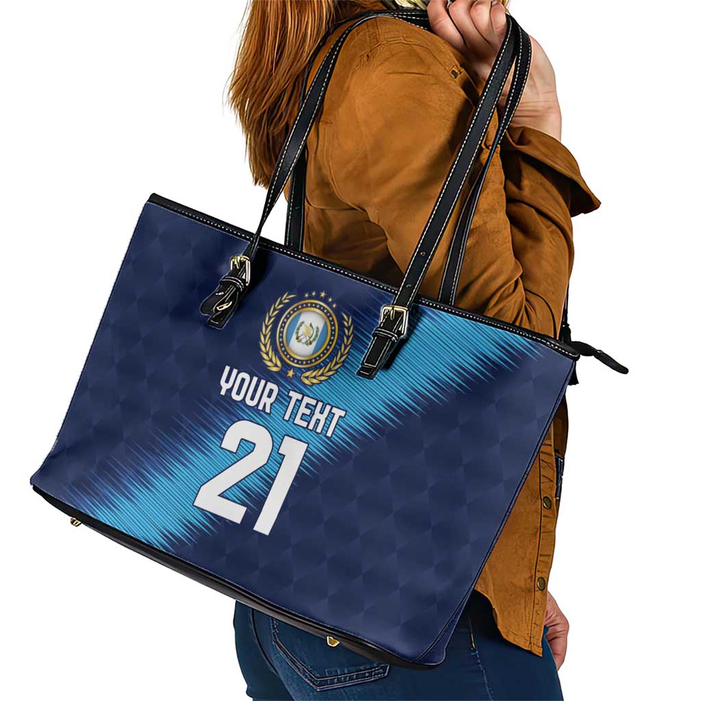 Guatemala Football Custom Leather Tote Bag Go Los Chapines Blue Pattern