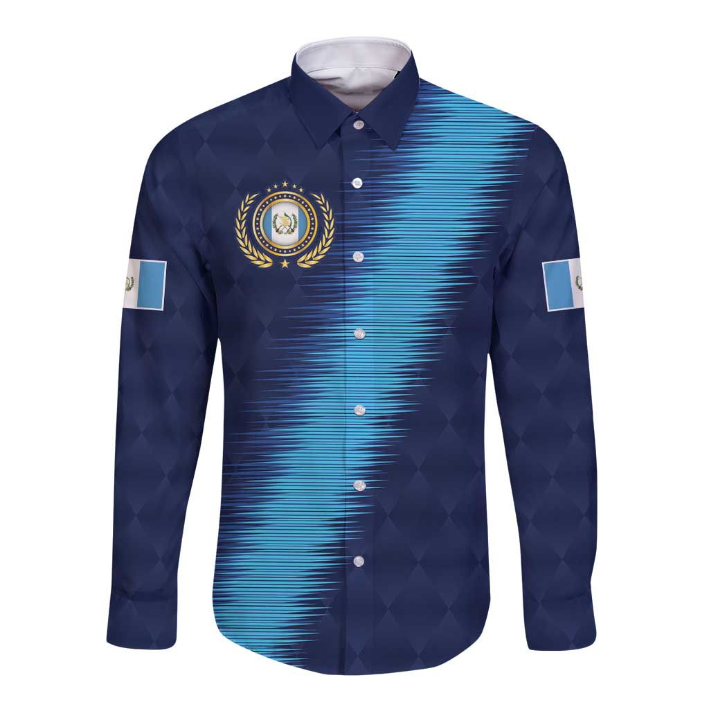 Guatemala Football Custom Long Sleeve Button Shirt Go Los Chapines Blue Pattern