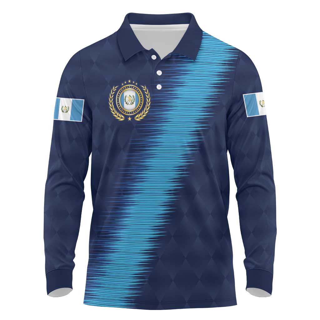 Guatemala Football Custom Long Sleeve Polo Shirt Go Los Chapines Blue Pattern