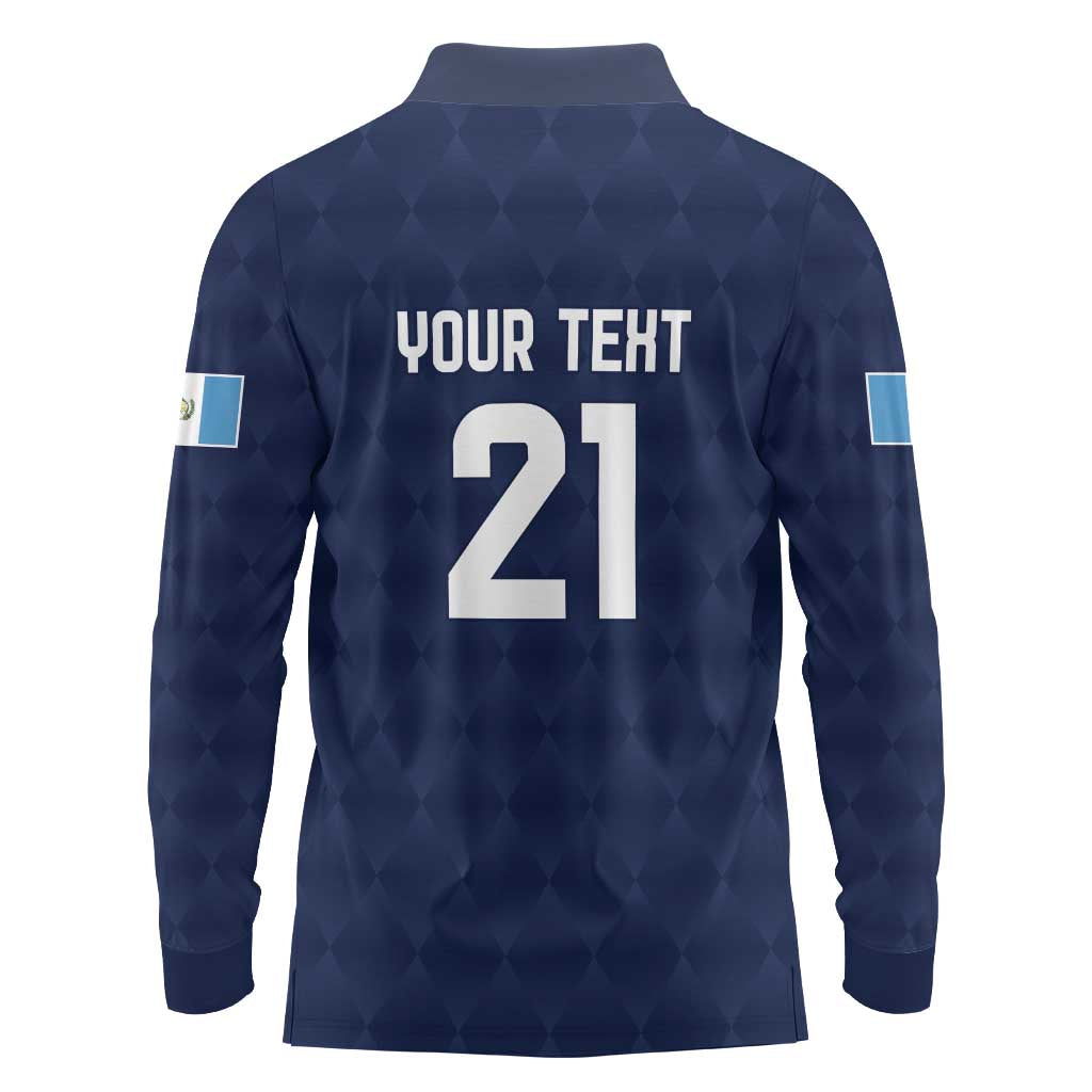 Guatemala Football Custom Long Sleeve Polo Shirt Go Los Chapines Blue Pattern