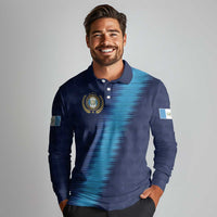 Guatemala Football Custom Long Sleeve Polo Shirt Go Los Chapines Blue Pattern