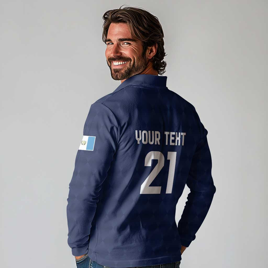 Guatemala Football Custom Long Sleeve Polo Shirt Go Los Chapines Blue Pattern