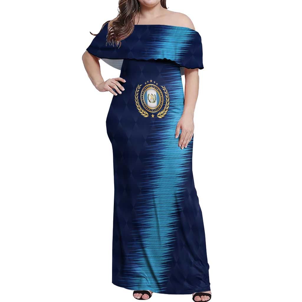 Guatemala Football Custom Off Shoulder Maxi Dress Go Los Chapines Blue Pattern