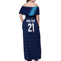 Guatemala Football Custom Off Shoulder Maxi Dress Go Los Chapines Blue Pattern