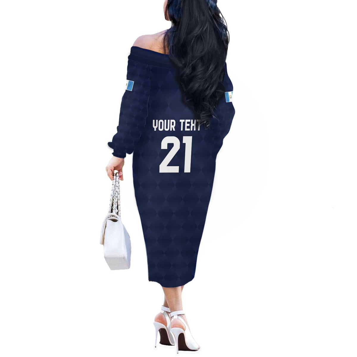 Guatemala Football Custom Off The Shoulder Long Sleeve Dress Go Los Chapines Blue Pattern