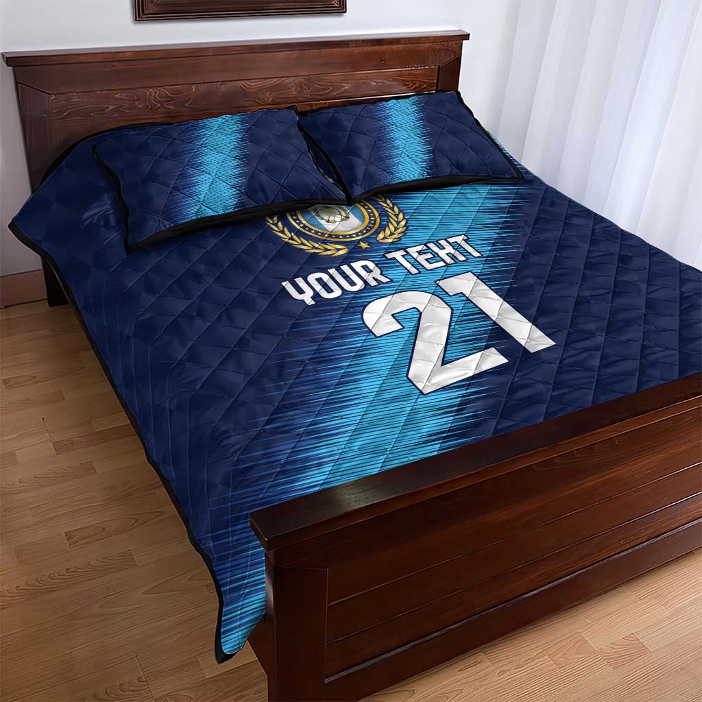 Guatemala Football Custom Quilt Bed Set Go Los Chapines Blue Pattern