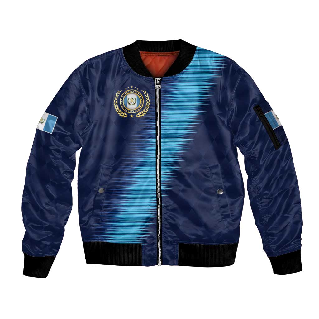 Guatemala Football Custom Sleeve Zip Bomber Jacket Go Los Chapines Blue Pattern