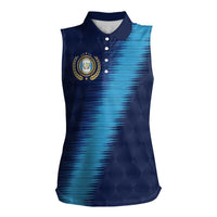 Guatemala Football Custom Women Sleeveless Polo Shirt Go Los Chapines Blue Pattern