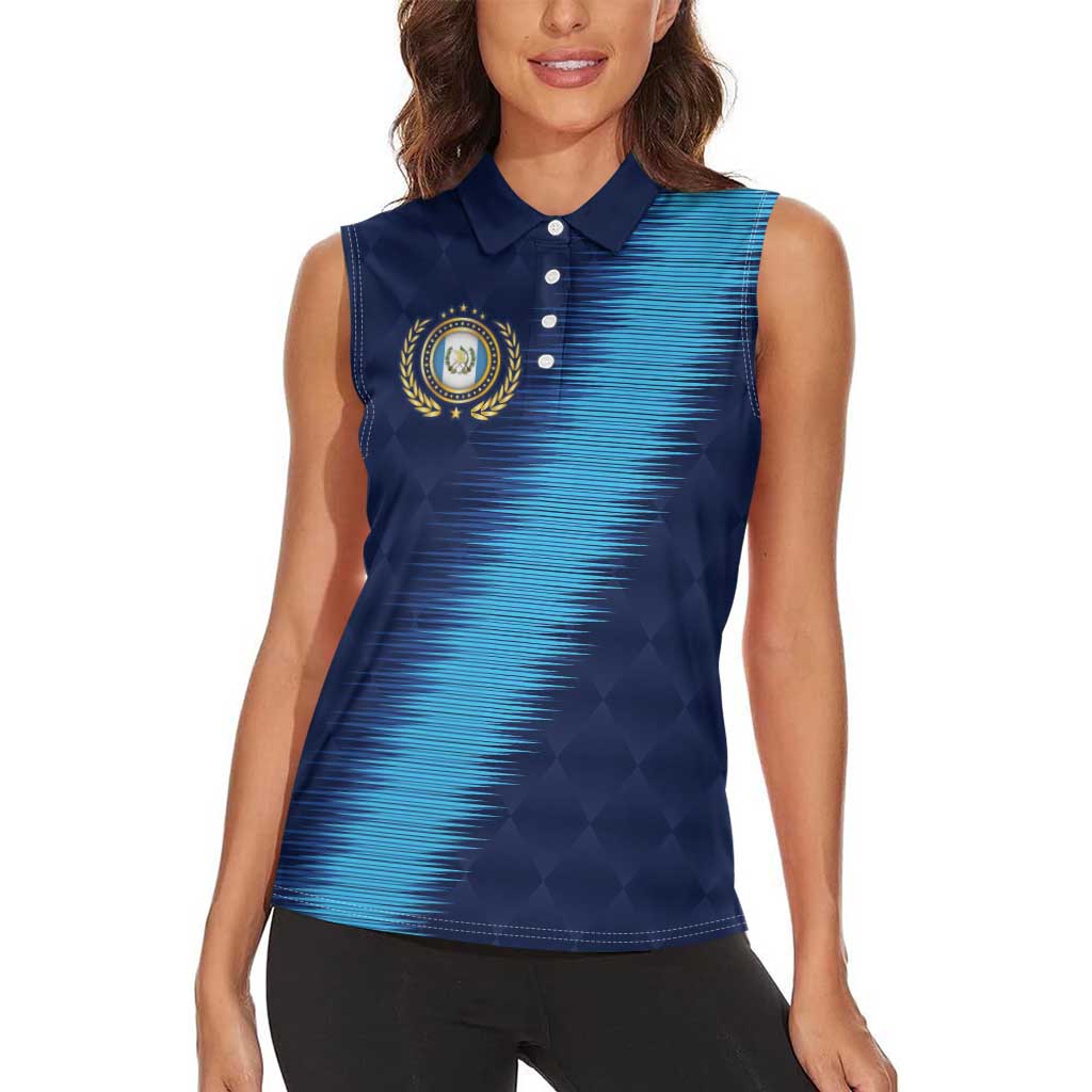 Guatemala Football Custom Women Sleeveless Polo Shirt Go Los Chapines Blue Pattern