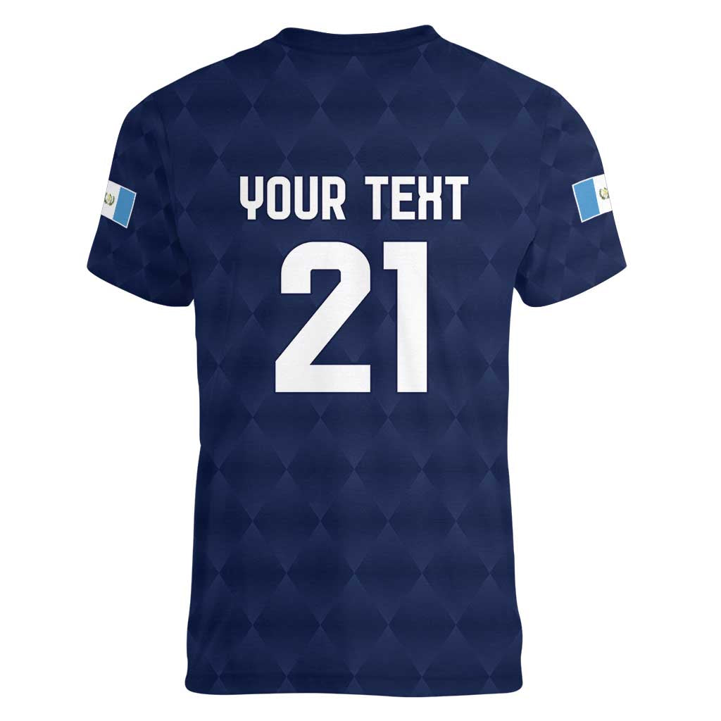 Guatemala Football Custom Women V-Neck T-Shirt Go Los Chapines Blue Pattern