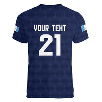 Guatemala Football Custom Women V-Neck T-Shirt Go Los Chapines Blue Pattern