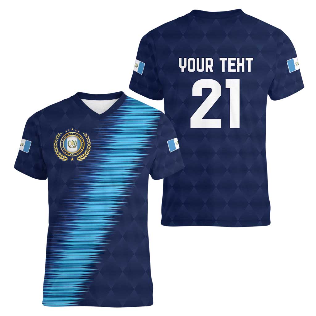 Guatemala Football Custom Women V-Neck T-Shirt Go Los Chapines Blue Pattern