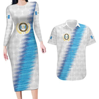 Guatemala Football Custom Couples Matching Long Sleeve Bodycon Dress and Hawaiian Shirt Go Los Chapines White Pattern