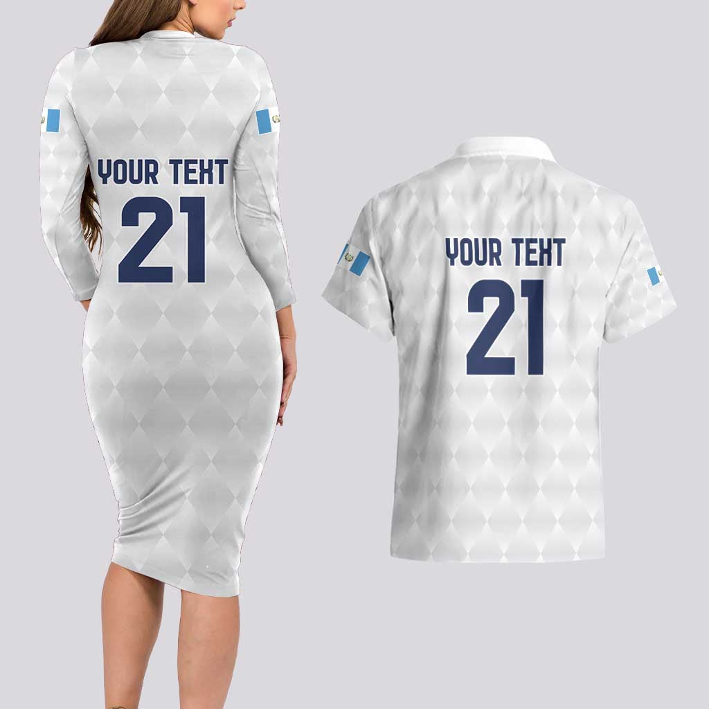 Guatemala Football Custom Couples Matching Long Sleeve Bodycon Dress and Hawaiian Shirt Go Los Chapines White Pattern