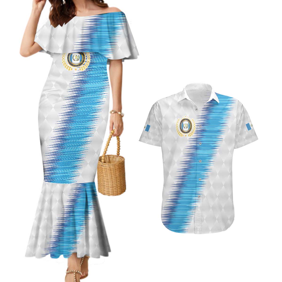 Guatemala Football Custom Couples Matching Mermaid Dress and Hawaiian Shirt Go Los Chapines White Pattern