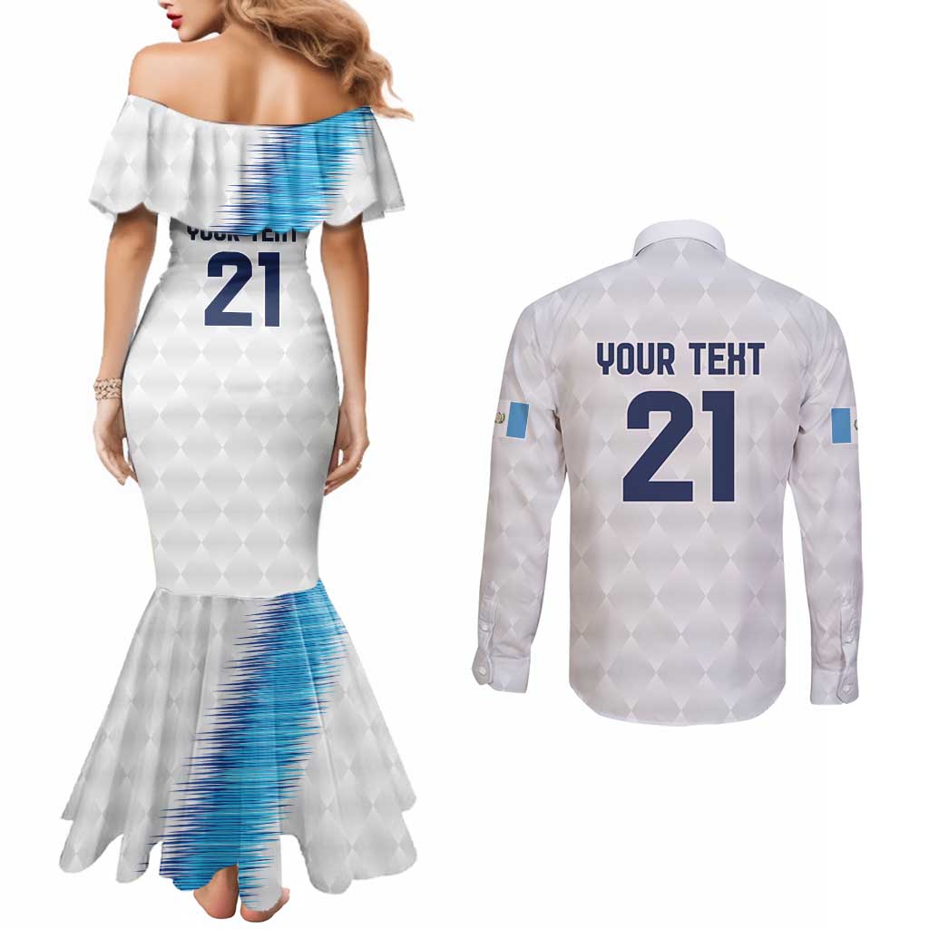 Guatemala Football Custom Couples Matching Mermaid Dress and Long Sleeve Button Shirt Go Los Chapines White Pattern