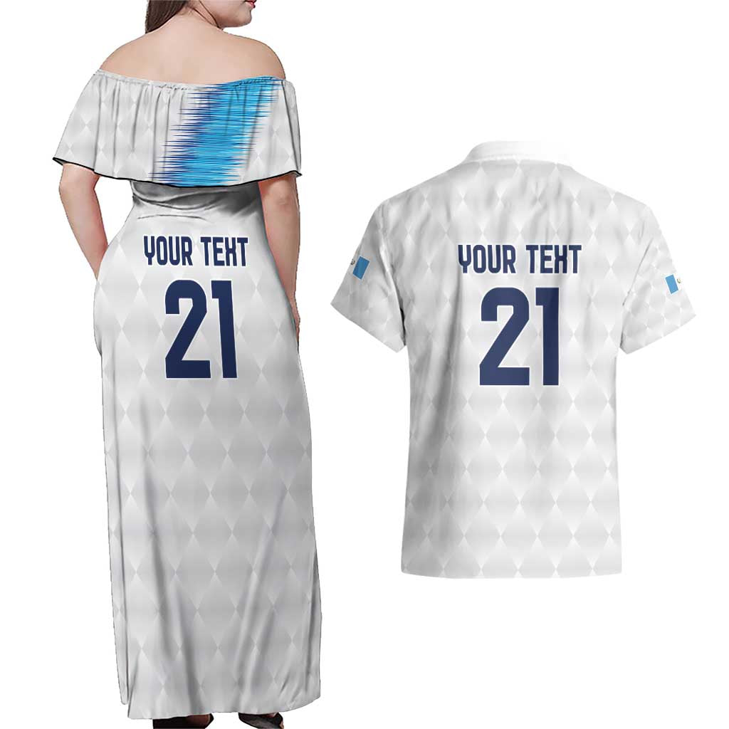 Guatemala Football Custom Couples Matching Off Shoulder Maxi Dress and Hawaiian Shirt Go Los Chapines White Pattern