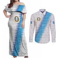 Guatemala Football Custom Couples Matching Off Shoulder Maxi Dress and Long Sleeve Button Shirt Go Los Chapines White Pattern