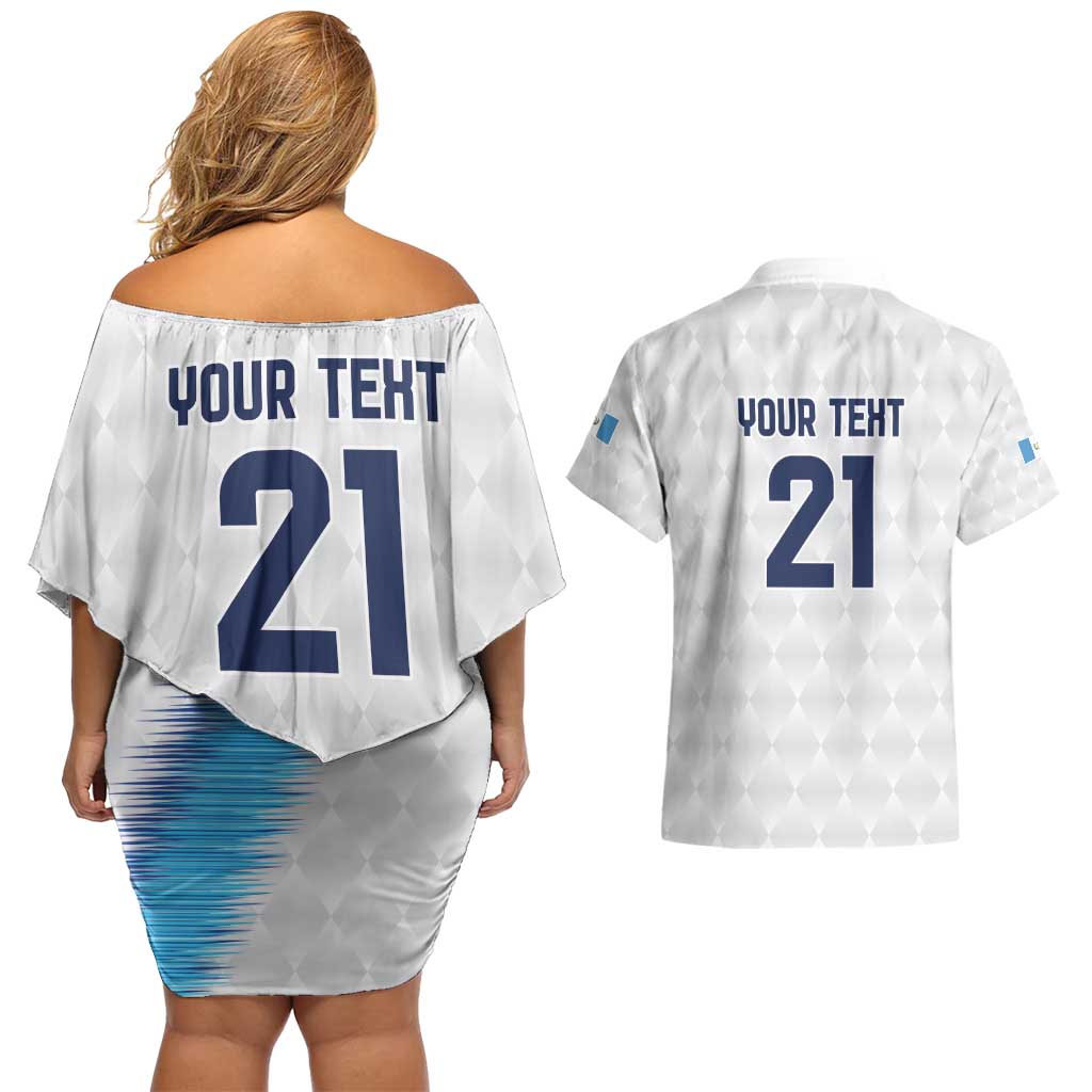 Guatemala Football Custom Couples Matching Off Shoulder Short Dress and Hawaiian Shirt Go Los Chapines White Pattern