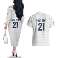 Guatemala Football Custom Couples Matching Off The Shoulder Long Sleeve Dress and Hawaiian Shirt Go Los Chapines White Pattern