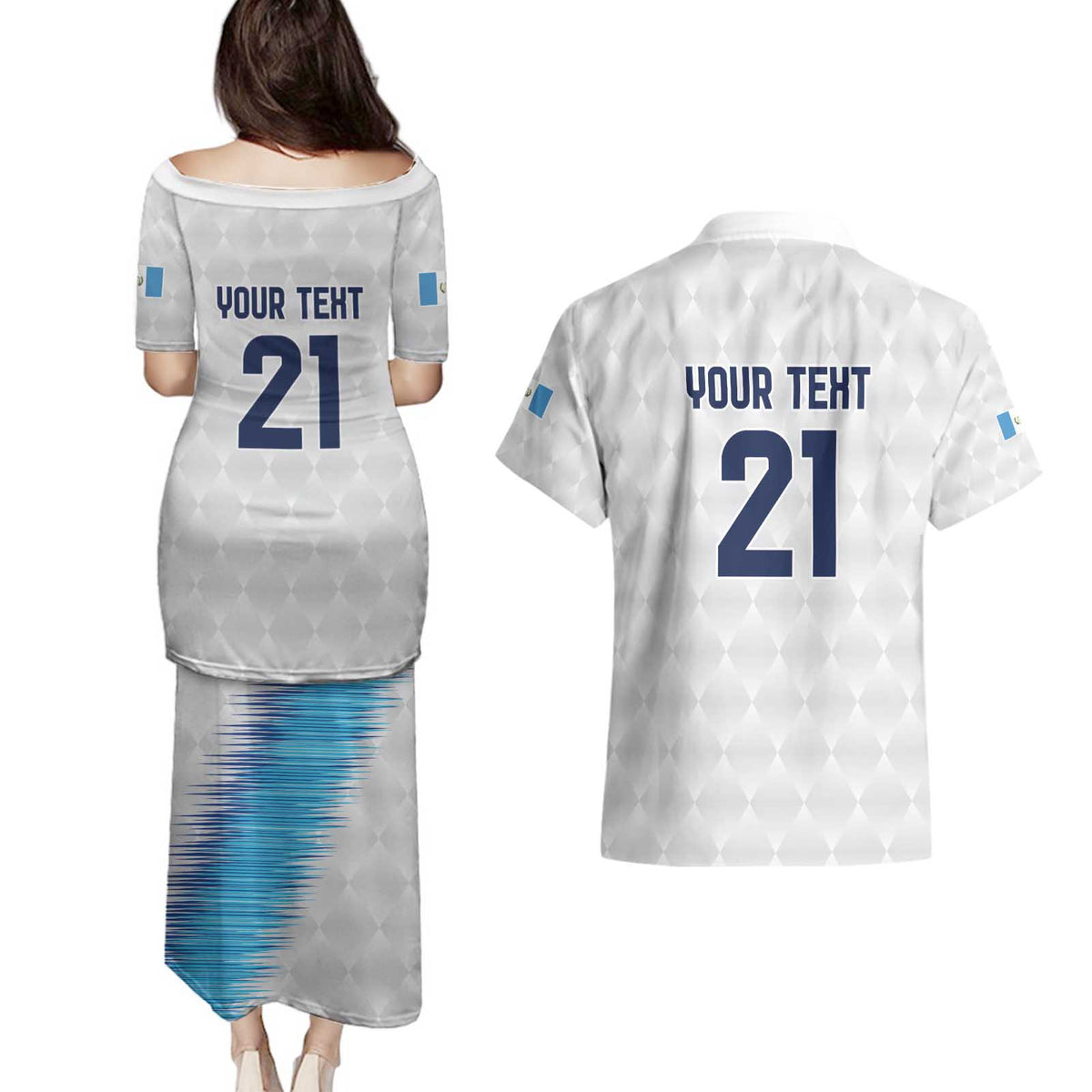 Guatemala Football Custom Couples Matching Puletasi and Hawaiian Shirt Go Los Chapines White Pattern