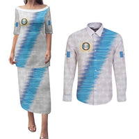 Guatemala Football Custom Couples Matching Puletasi and Long Sleeve Button Shirt Go Los Chapines White Pattern
