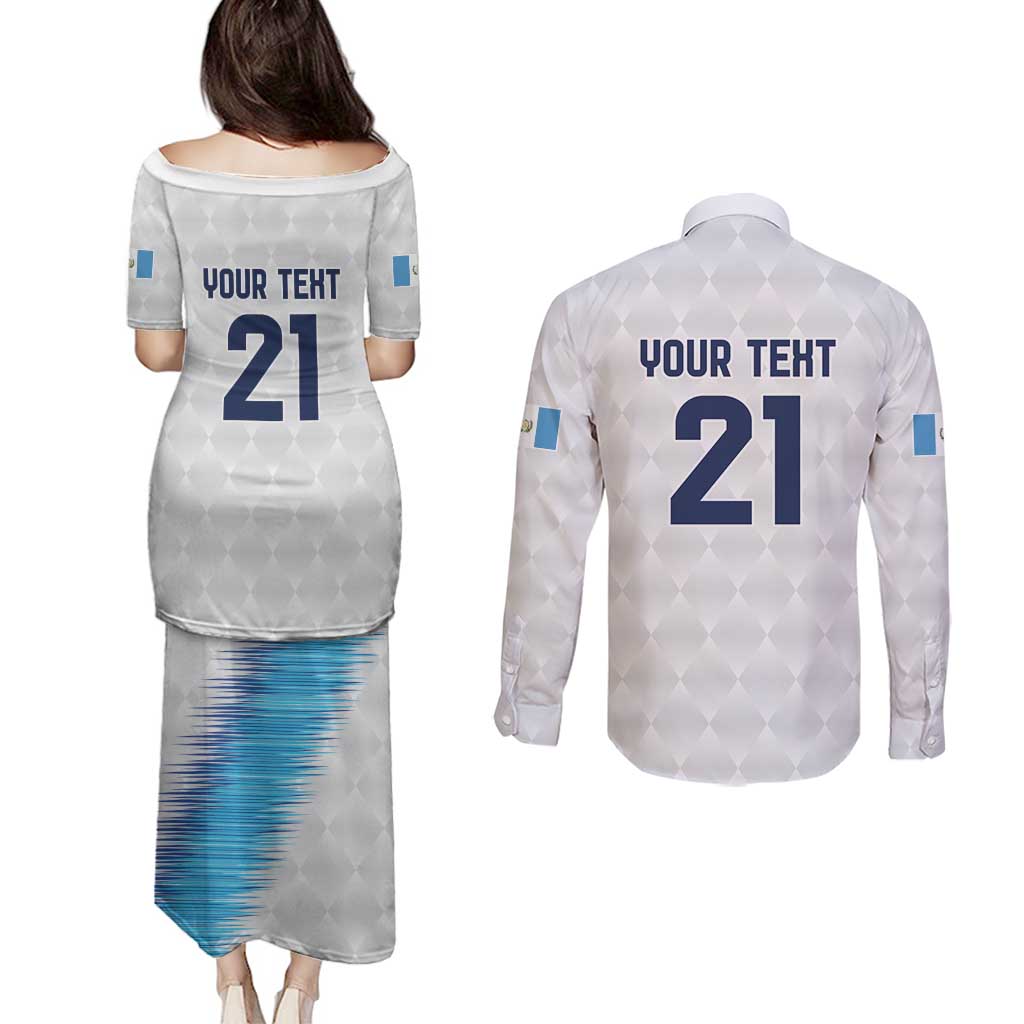 Guatemala Football Custom Couples Matching Puletasi and Long Sleeve Button Shirt Go Los Chapines White Pattern