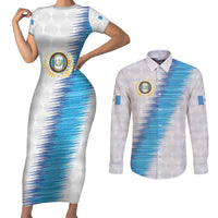 Guatemala Football Custom Couples Matching Short Sleeve Bodycon Dress and Long Sleeve Button Shirt Go Los Chapines White Pattern