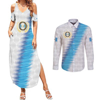 Guatemala Football Custom Couples Matching Summer Maxi Dress and Long Sleeve Button Shirt Go Los Chapines White Pattern