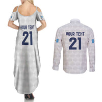 Guatemala Football Custom Couples Matching Summer Maxi Dress and Long Sleeve Button Shirt Go Los Chapines White Pattern