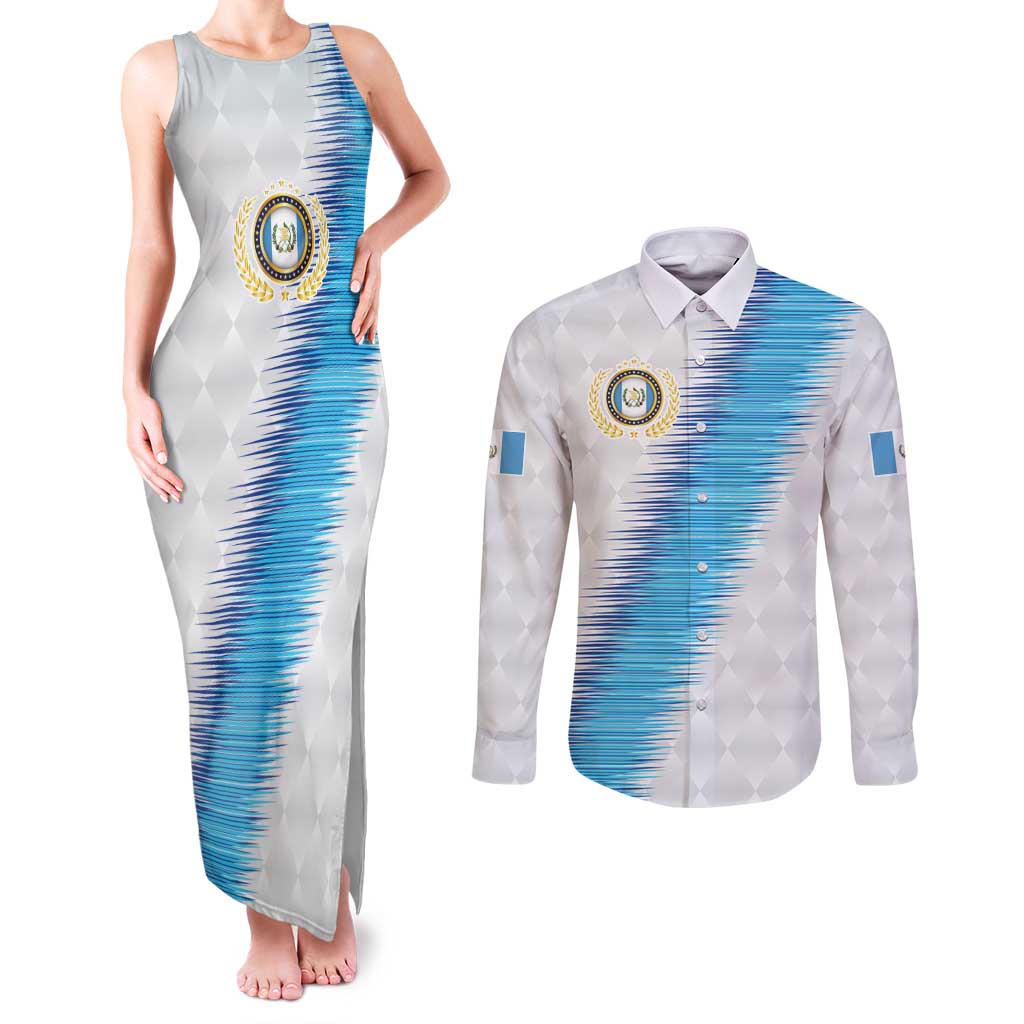 Guatemala Football Custom Couples Matching Tank Maxi Dress and Long Sleeve Button Shirt Go Los Chapines White Pattern