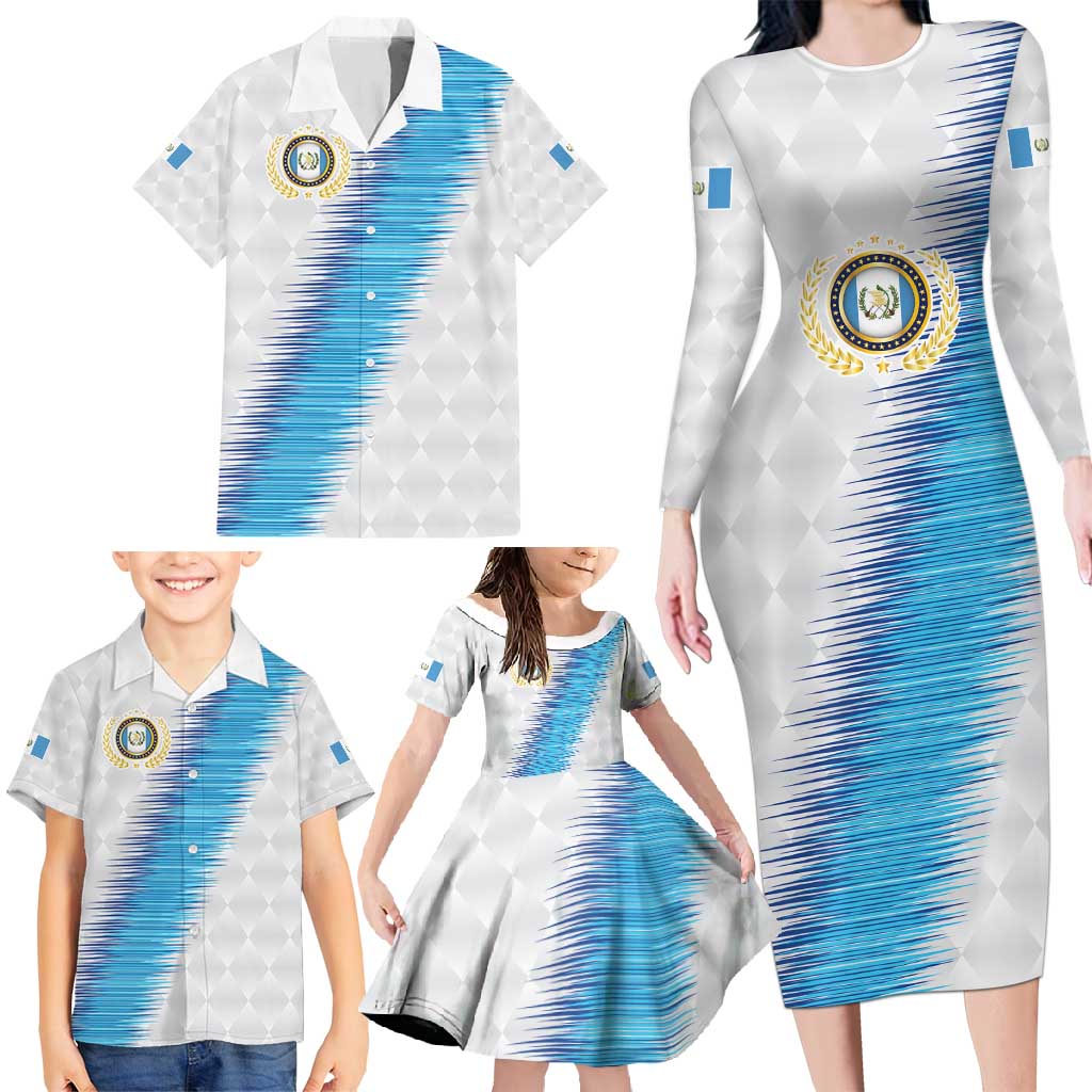 Guatemala Football Custom Family Matching Long Sleeve Bodycon Dress and Hawaiian Shirt Go Los Chapines White Pattern
