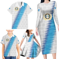 Guatemala Football Custom Family Matching Long Sleeve Bodycon Dress and Hawaiian Shirt Go Los Chapines White Pattern