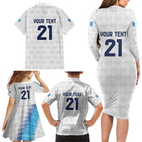 Guatemala Football Custom Family Matching Long Sleeve Bodycon Dress and Hawaiian Shirt Go Los Chapines White Pattern
