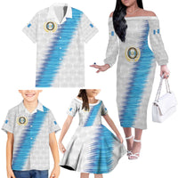 Guatemala Football Custom Family Matching Off The Shoulder Long Sleeve Dress and Hawaiian Shirt Go Los Chapines White Pattern