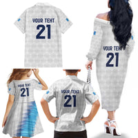 Guatemala Football Custom Family Matching Off The Shoulder Long Sleeve Dress and Hawaiian Shirt Go Los Chapines White Pattern