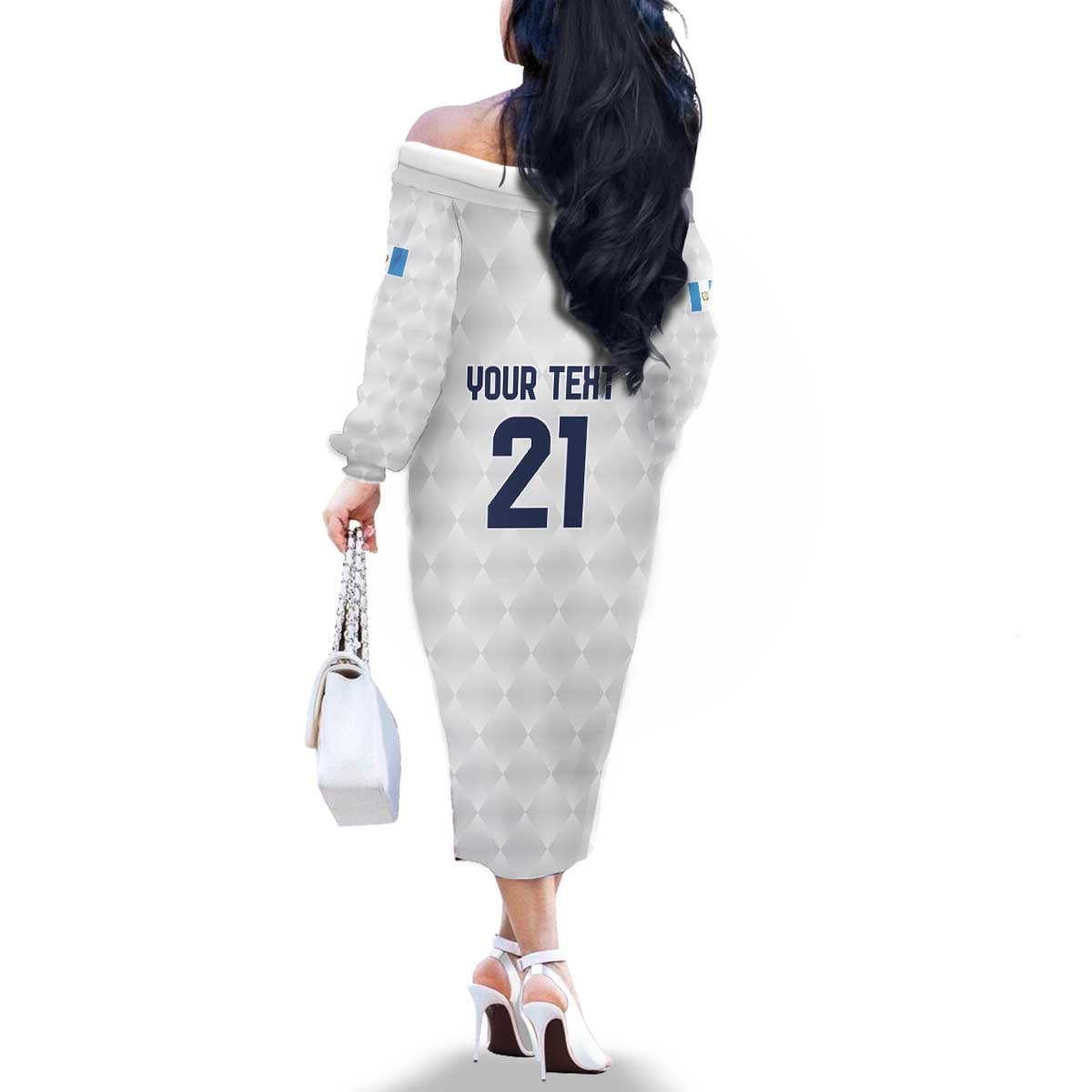 Guatemala Football Custom Family Matching Off The Shoulder Long Sleeve Dress and Hawaiian Shirt Go Los Chapines White Pattern